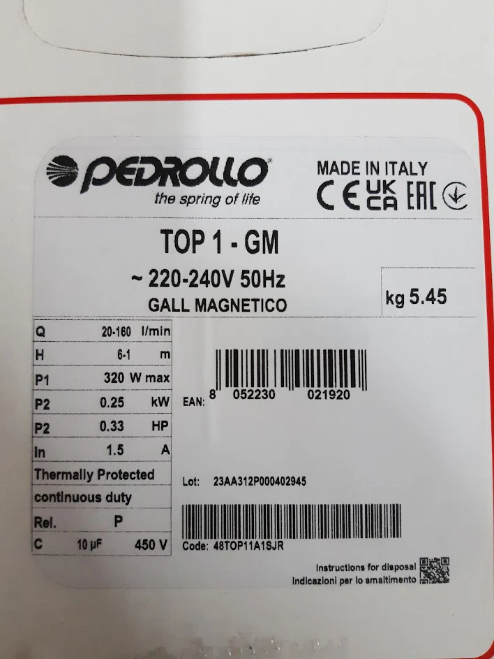 POMPA SOMMERGIBILE PEDROLLO TOP 1 MG HP 0,33 GALLEGGIANTE MAGNETICO - immagine 8